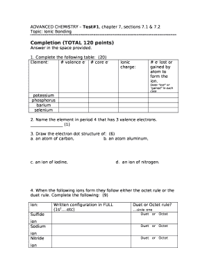 ADVANCED CHEMISTRY Test#1, chapter 7, sections 7