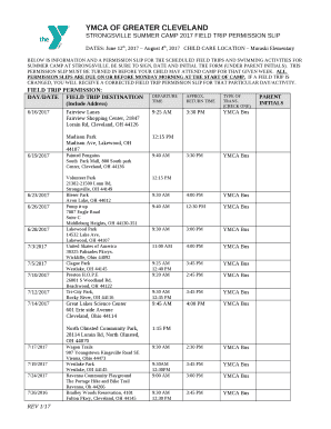 STRONGSVILLE SUMMER CAMP 2017 FIELD TRIP PERMISSION SLIP