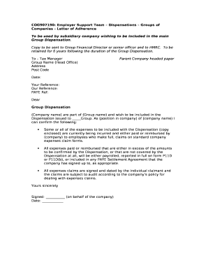 COG907190: Employer Support Team Dispensations Groups of Companies - Letter of Adherence