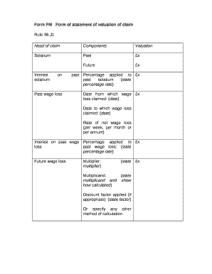 Form PI6Form of statement of valuation of claim