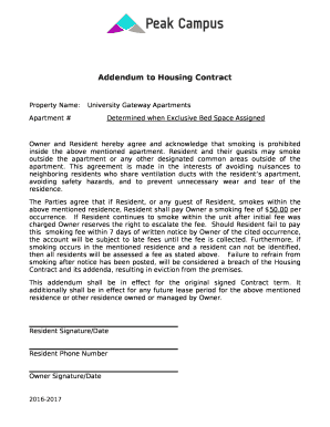 Addendum to Housing Contract