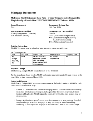 Multistate Fixed/Adjustable Rate Note - 1-Year Treasury Index Convertible - Single Family - Fannie Mae UNIFORM INSTRUMENT (Form 3523)