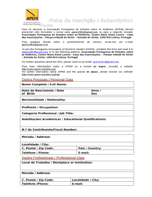 Para se associar Associao Portuguesa de Estudos sobre as Mulheres (APEM) dever preencher este formulrio e enviar para apem1991gmail