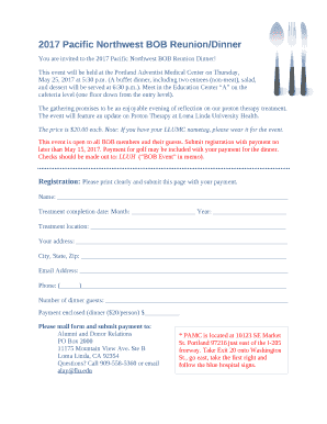 You are invited to the 2017 Pacific Northwest BOB Reunion Dinner