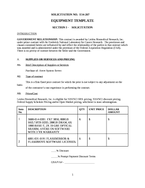 EQUIPMENT TEMPLATE