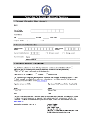 Payors Pre-Authorized Debit (PAD) Agreement template