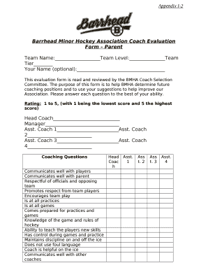 Barrhead Minor Hockey Association Coach Evaluation Form Parent