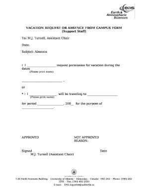 VACATION REQUEST OR ABSENCE FROM CAMPUS FORM (Support Staff)