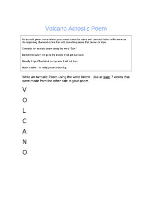 Volcano acrostic poem template