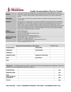 Family Accommodation Plan for Faculty