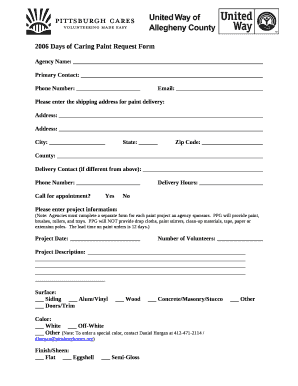 2006 Days of Caring Paint Request Form