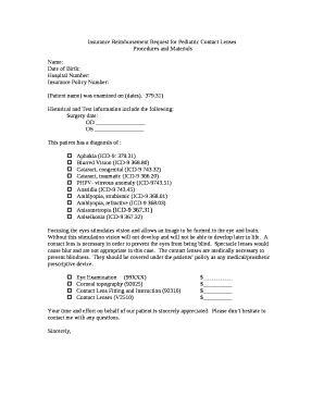 Insurance Reimbursement Request for Pediatric Contact Lenses