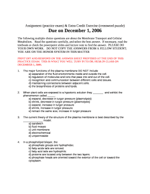Assignment (practice exam) & Extra Credit Exercise (crossword puzzle)