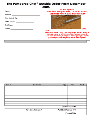 The Pampered Chef Outside Order Form December 2005