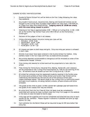 SUNDRE SCHOOL FAIR REGULATIONS:
