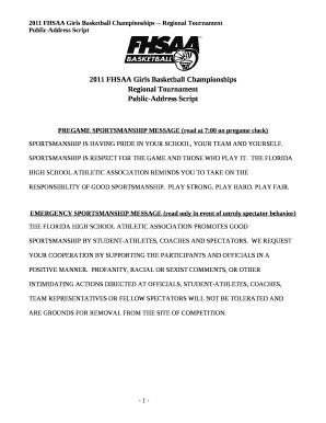 PREGAME SPORTSMANSHIP MESSAGE (read at 7:00 on pregame clock)