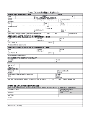 Fresh Futures Program Application