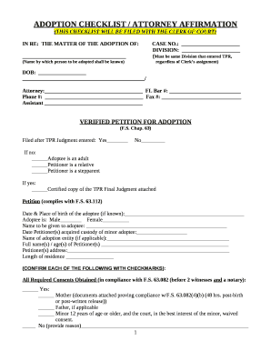 ADOPTION CHECKLIST / ATTORNEY AFFIRMATION