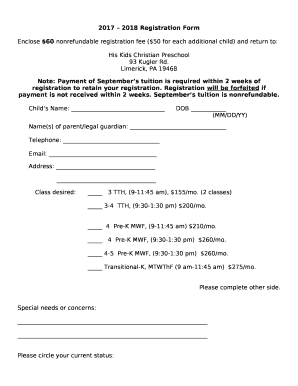 Enclose $60 nonrefundable registration fee ($50 for each additional child) and return to: