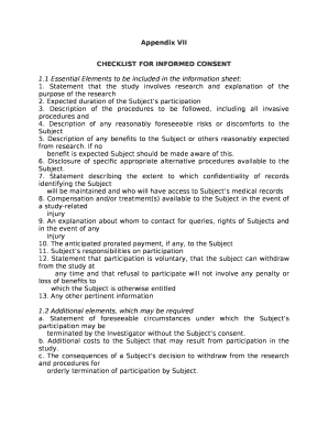 CHECKLIST FOR INFORMED CONSENT