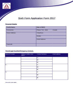 Sixth Form Application Form 2017