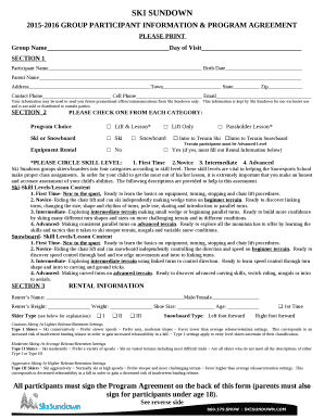 2015-2016 GROUP PARTICIPANT INFORMATION & PROGRAM AGREEMENT