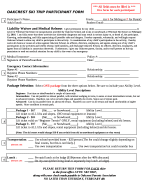 OAKCREST SKI TRIP PARTICIPANT FORM