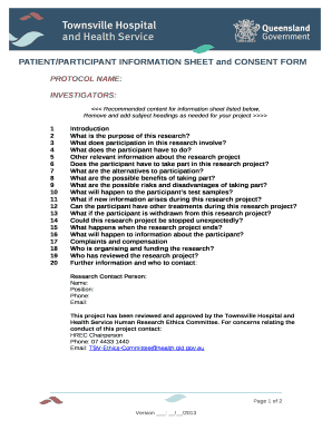 PATIENT/PARTICIPANT INFORMATION SHEET and CONSENT FORM