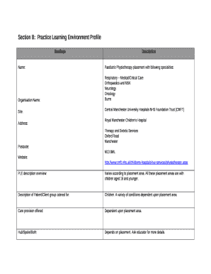 Section B:Practice Learning Environment Profile