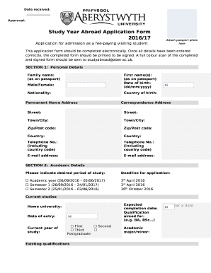 Study Year Abroad Application Form 2016/17