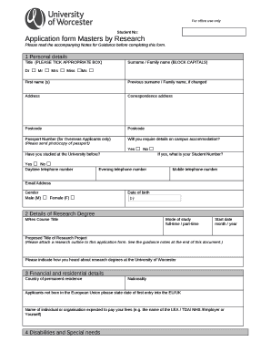 Application form Masters by Research