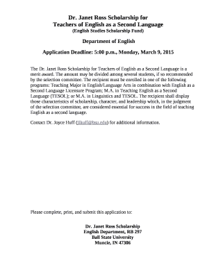 Janet Ross Scholarship forTeachers of English as a Second Language