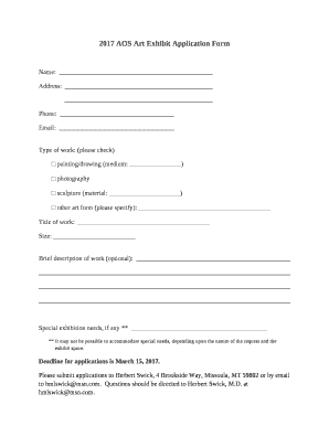 2017 AOS Art Exhibit Application Form