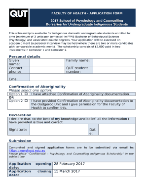 FACULTY OF HEALTH - APPLICATION FORM