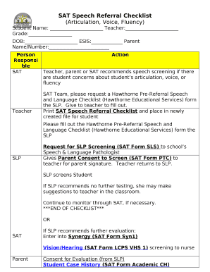 SAT Speech Referral Checklist template