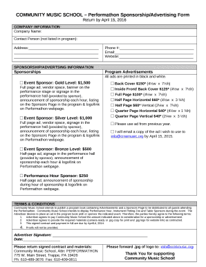 COMMUNITY MUSIC SCHOOL Performathon Sponsorship/Advertising Form