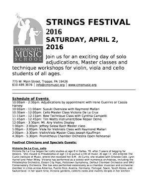 Join us for an exciting day of solo adjudications, Master classes and technique workshops for violin, viola and cello students of all ages