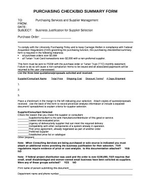 PURCHASING CHECK/BID SUMMARY FORM