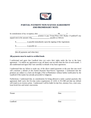 PARTIAL PAYMENT NON WAIVER AGREEMENT Doc Template pdfFiller PARTIAL PAYMENT NON WAIVER AGREEMENT Doc Template pdfFiller