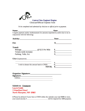Clinician/Official Expense Form