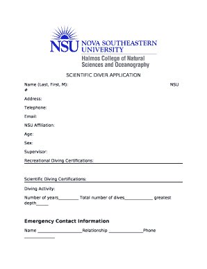 SCIENTIFIC DIVER APPLICATION