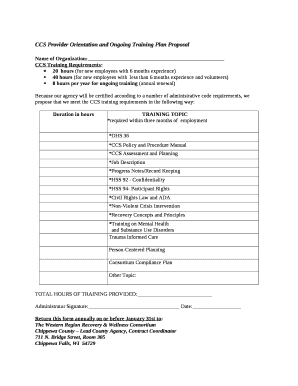 CCS Provider Orientation and Ongoing Training Plan Proposal