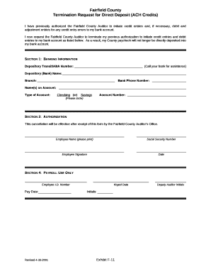 Termination Request for Direct Deposit (ACH Credits)
