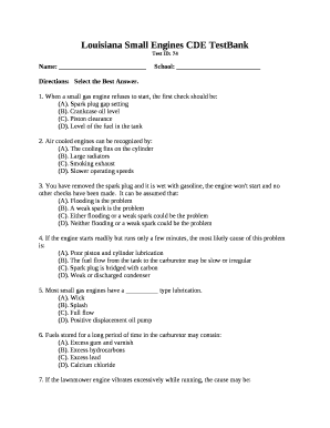 Louisiana Small Engines CDE TestBank