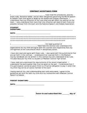 CONTRACT ACCEPTANCE FORM