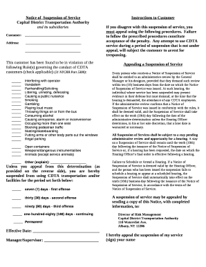 Notice ofSuspension of Service