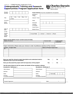 EHSE121 UTROP Student Application Form