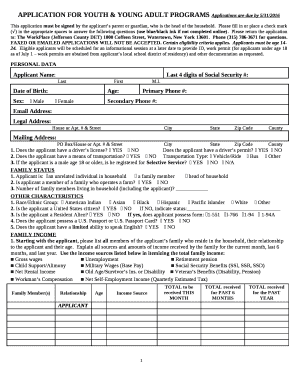 APPLICATION FOR YOUTH & YOUNG ADULT PROGRAMS Applications are due by 5/31/2016