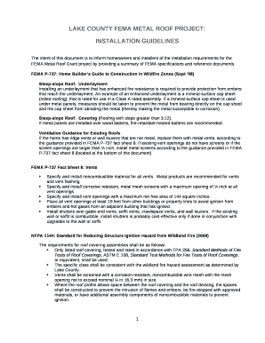 The intent of this document is to inform homeowners and installers of the installation requirements for the FEMA Metal Roof Grant project by providing a summary of FEMA specifications and reference documents