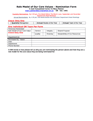 Role Model of Our Core Values Nomination Form